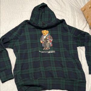 Ralph Lauren Green Plaid Hoodie with Polo Bear